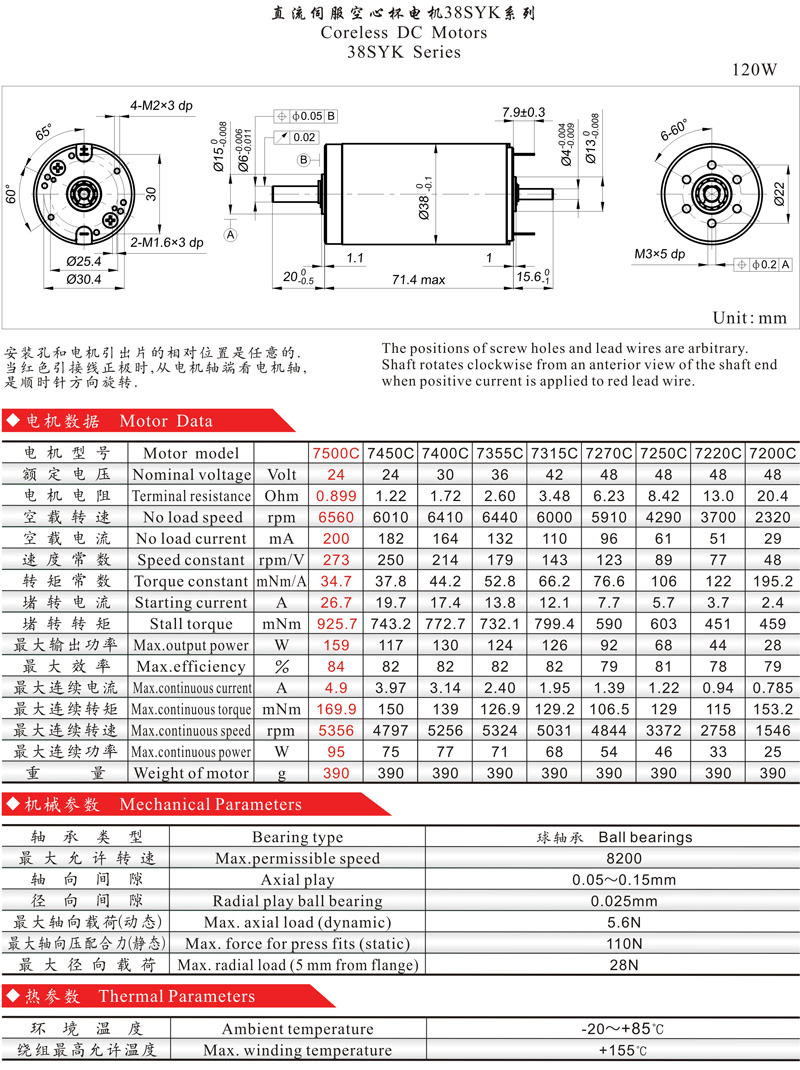 RE38科立斯38SYK7500.C直流空心杯電機